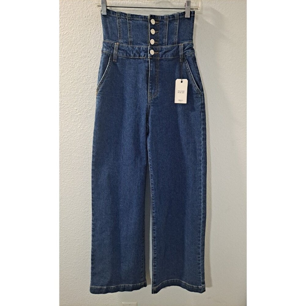 Forever 21 Women's High Rise Waist Wide Leg Stretch Multi Button Size 25 NWT